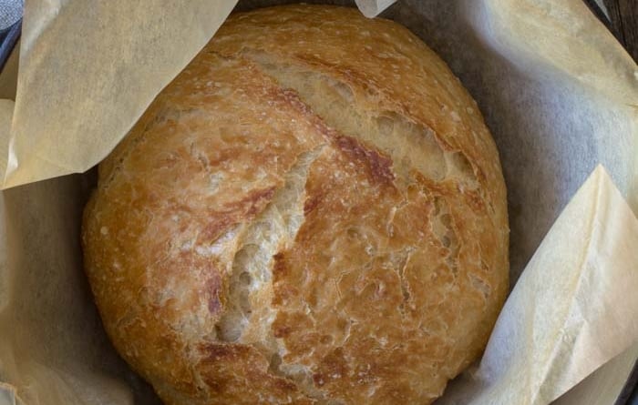 No-knead Crusty Bread in a Dutch oven