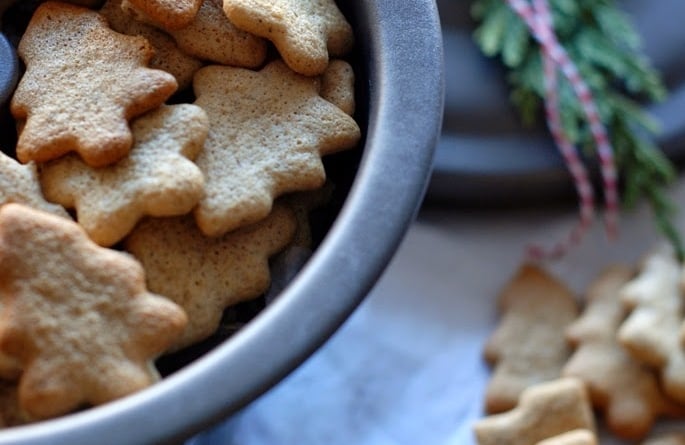 Tree shaped cookies in a tin